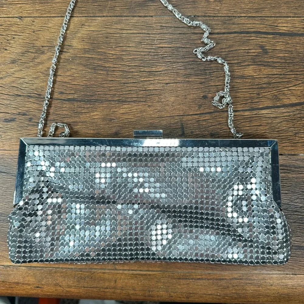 Silver Mesh Evening Clutch Bag with Chain Strap‎ Elegant Party Purse